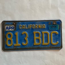 California License Plate 813 BCD BLUE YELLOW