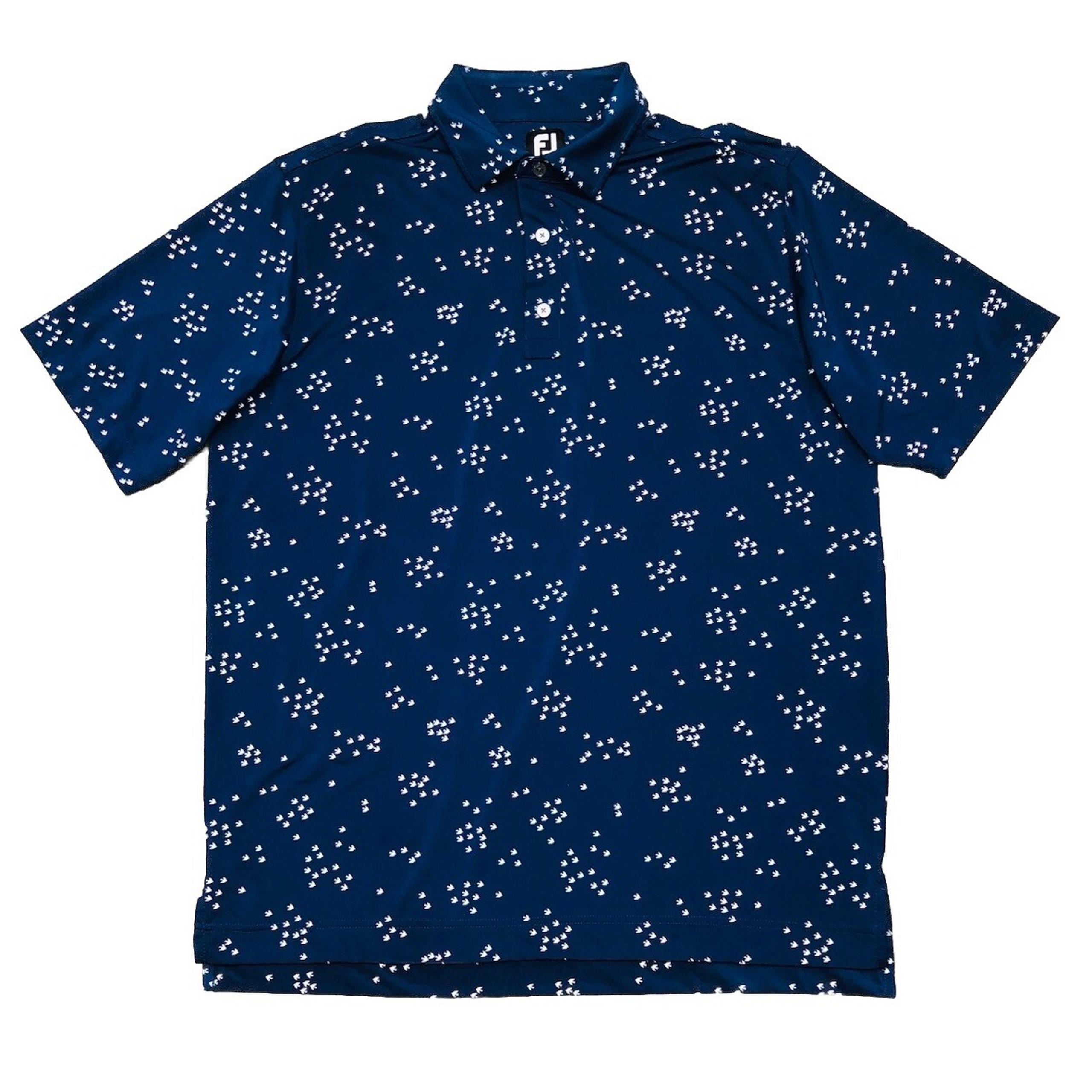 Footjoy Polo Shirt Men's L Deep Blue/White Lisle Flock Of Birds Print Golf