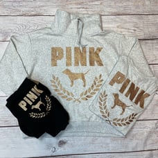 VS PINK Rose Gold Cowl Neck, Campus Tee & Legging Set L