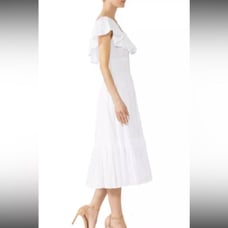 TORY BURCH White Tonal Stripe Cotton Seersucker Dress Size 4