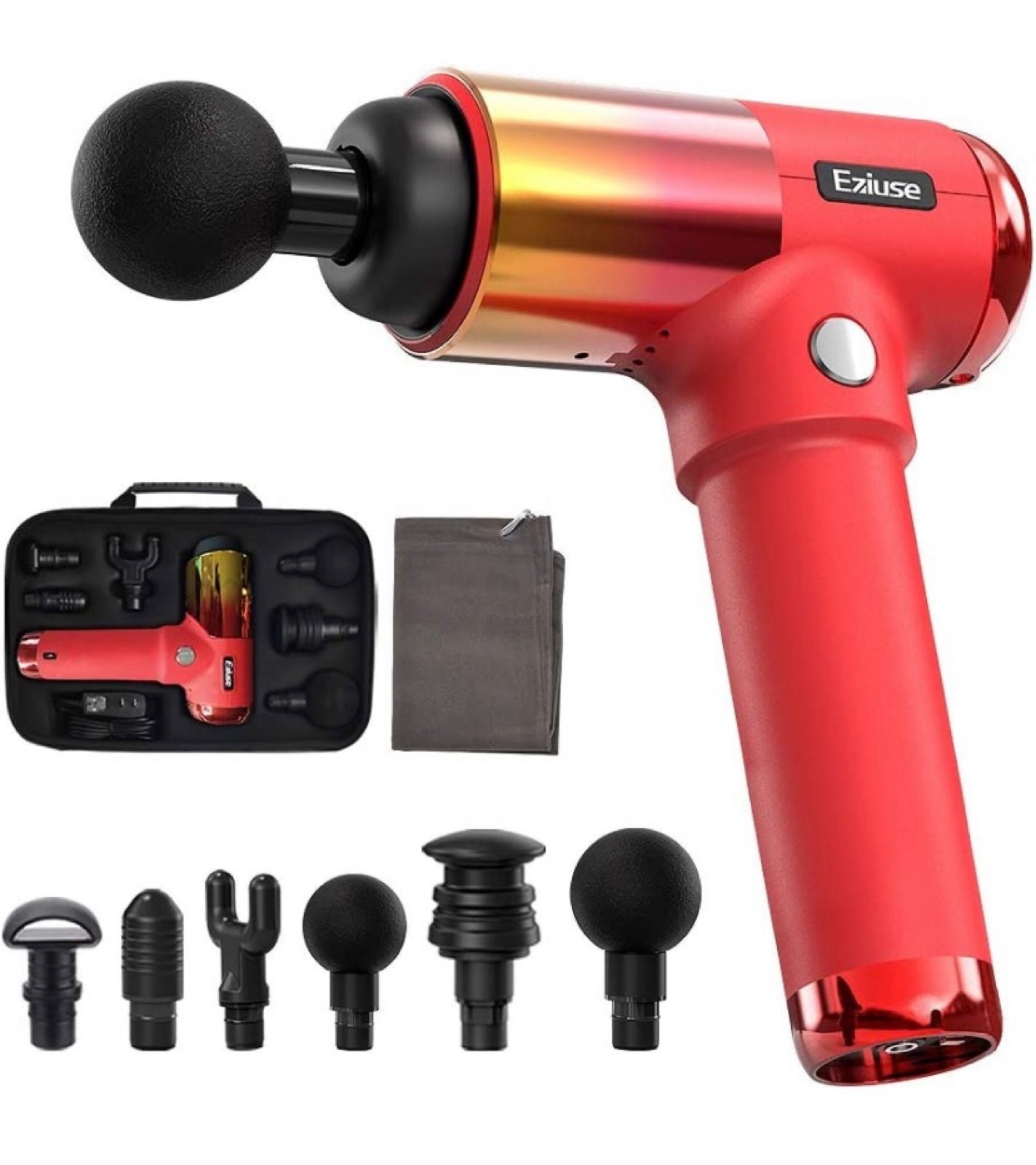 Massage Gun red deep tissue massage gun w/ 6 head attachments