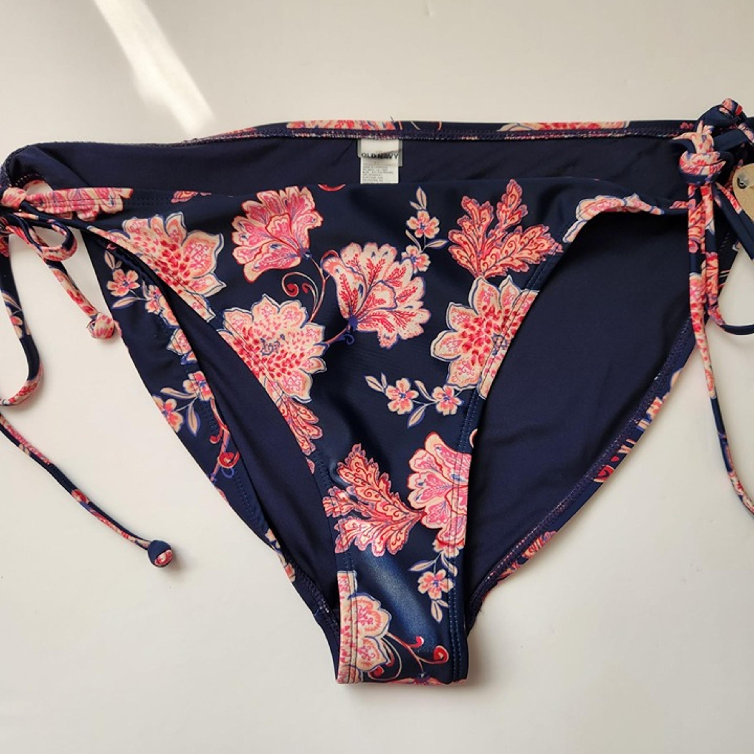 Old Navy Womens Floral Bikini Bottom Swimwear XXL Polyester Spandex Navy Pink Si