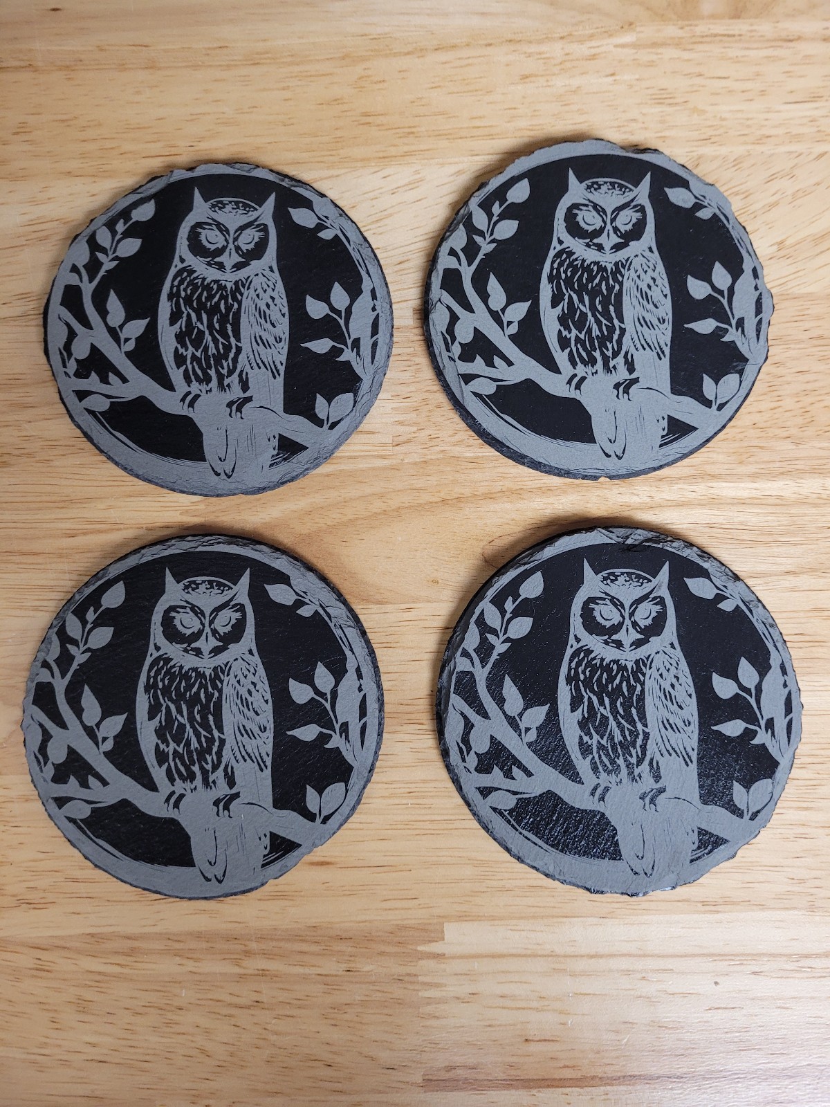 4 Slate Coasters with Owl design