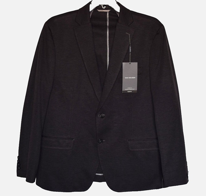 New VAN HEUSEN Teodore Charcoal Slim Fit Flex Wrinkle Resistant Blazer Size 46R