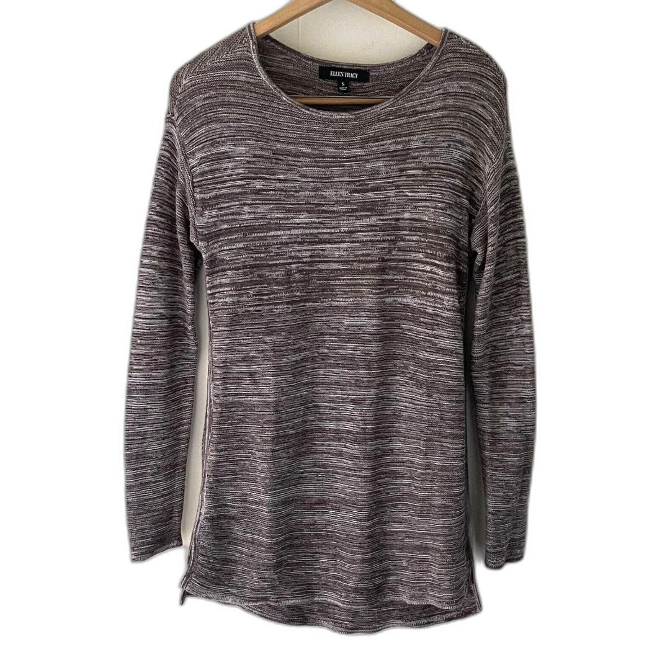 ELLEN TRACY Crew Neck Sweater Womens SMALL Marbled Heather Grey Stretch Tunic