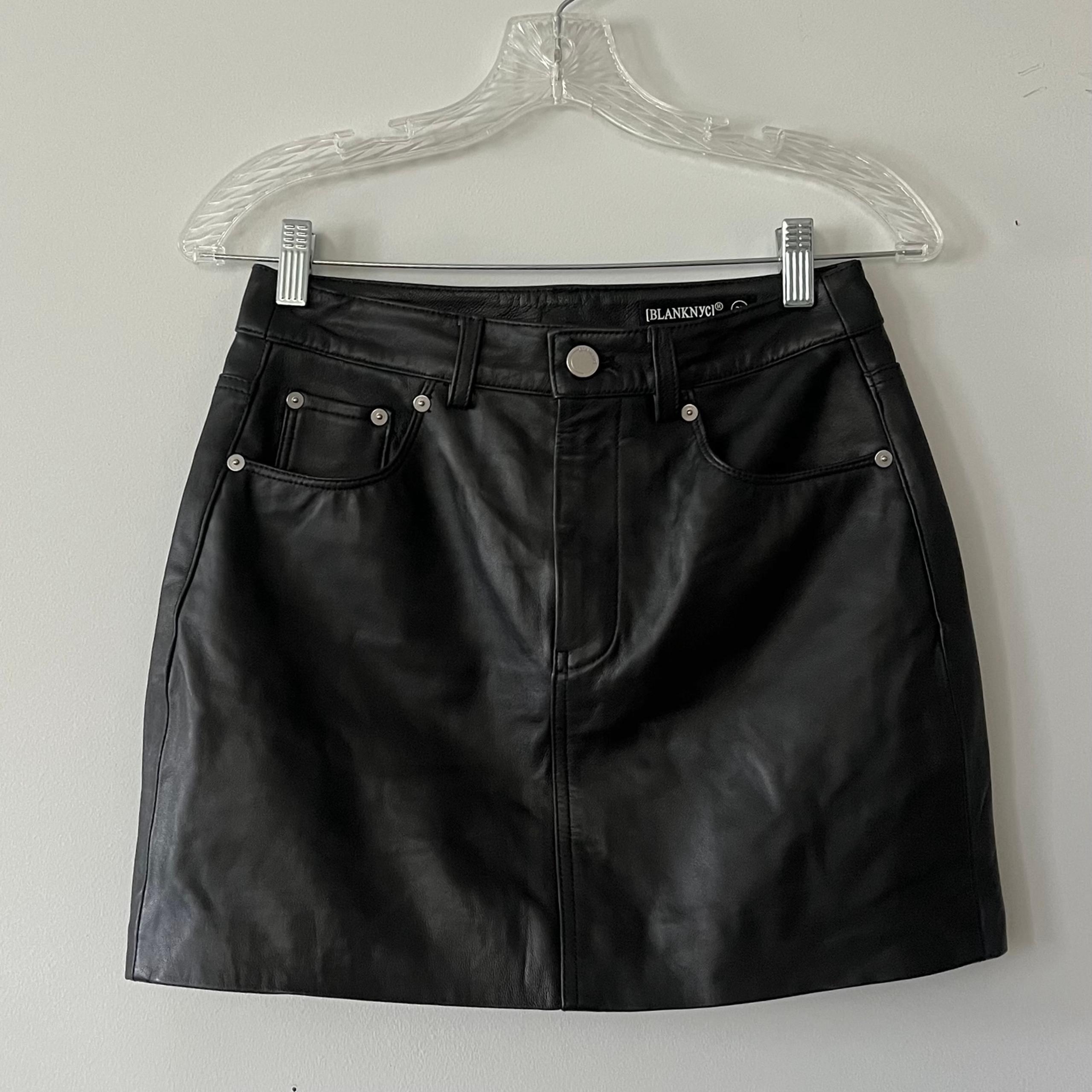 blank nyc genuine leather black mini skirt