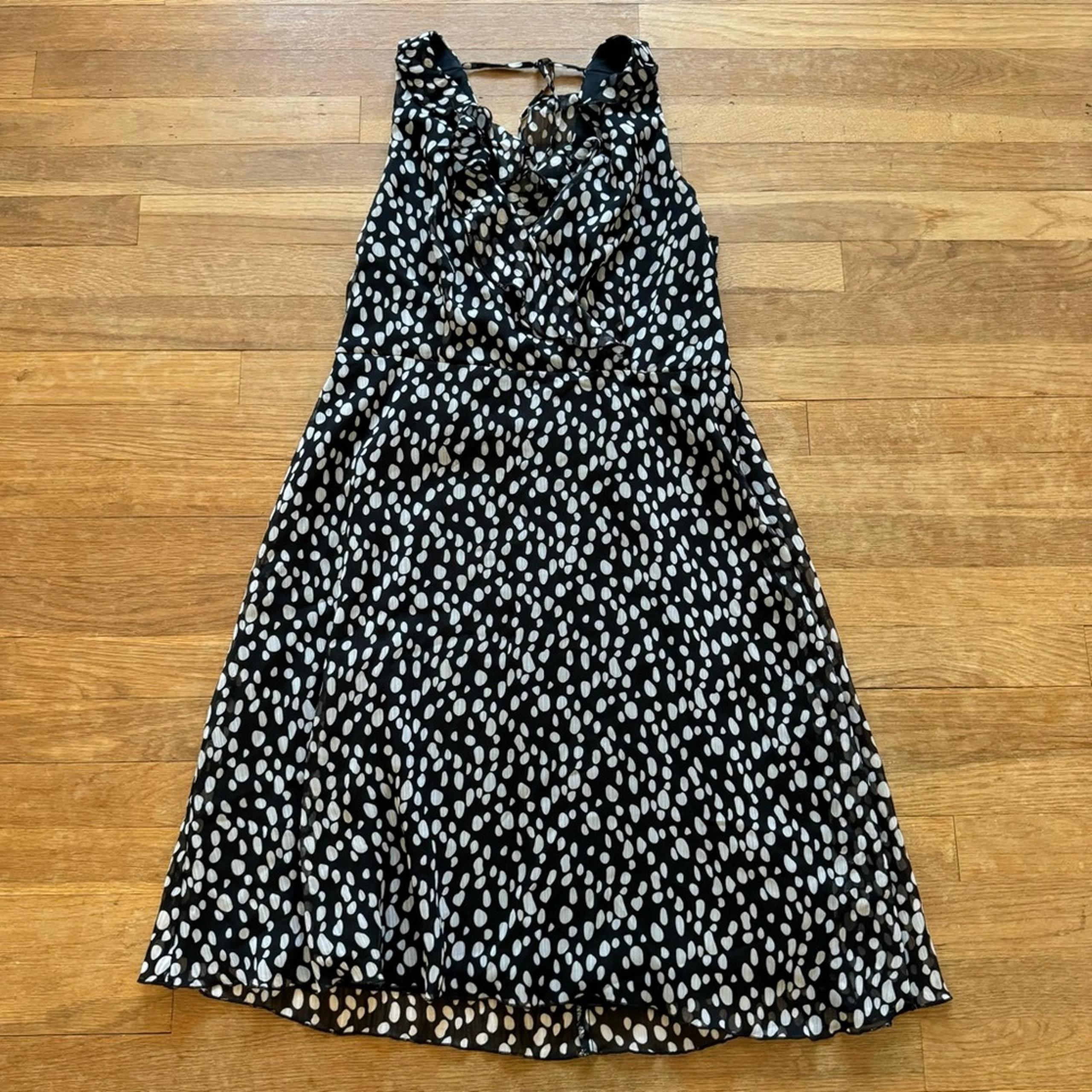 Jonathan Martin black white dot mash ruffle a-line knee length dress sz 14
 b11