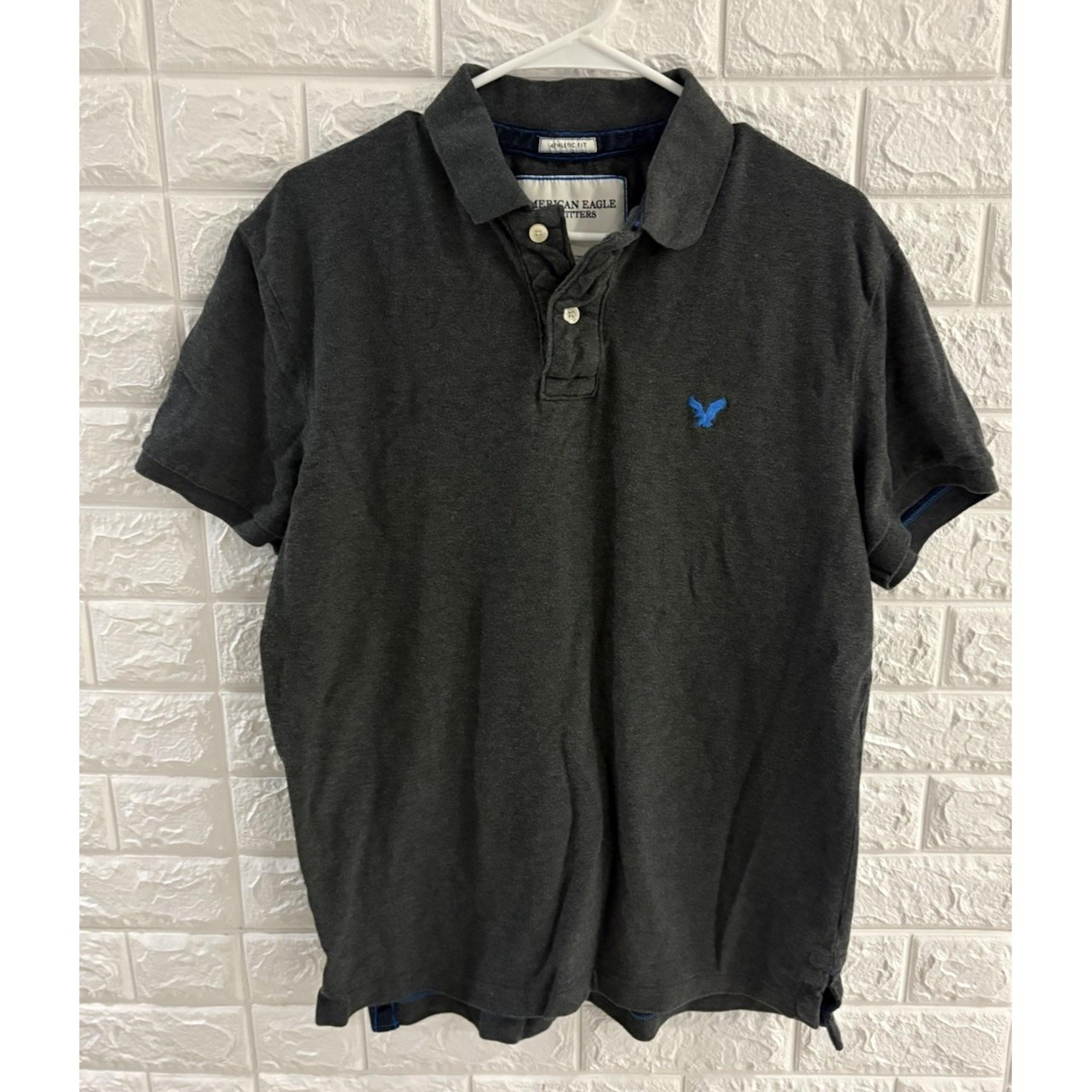 AMERICAN EAGLE MENS POLO SHIRT SIZE LARGE GRAY ATHLETIC FIT SHORT SLEEVE
