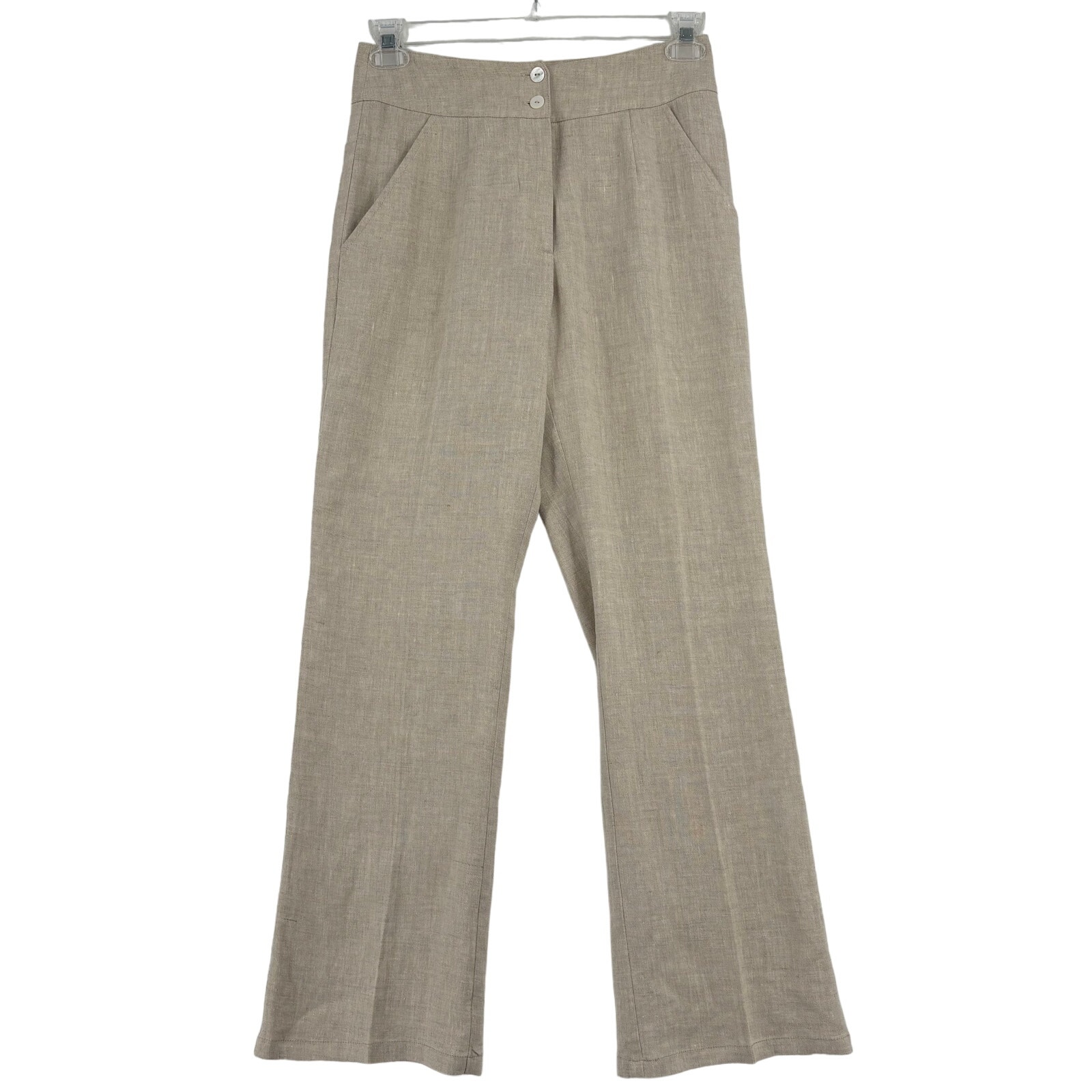 Vivid 100% Linen High Rise Trouser Pants Straight Leg Beige Women's Size 4