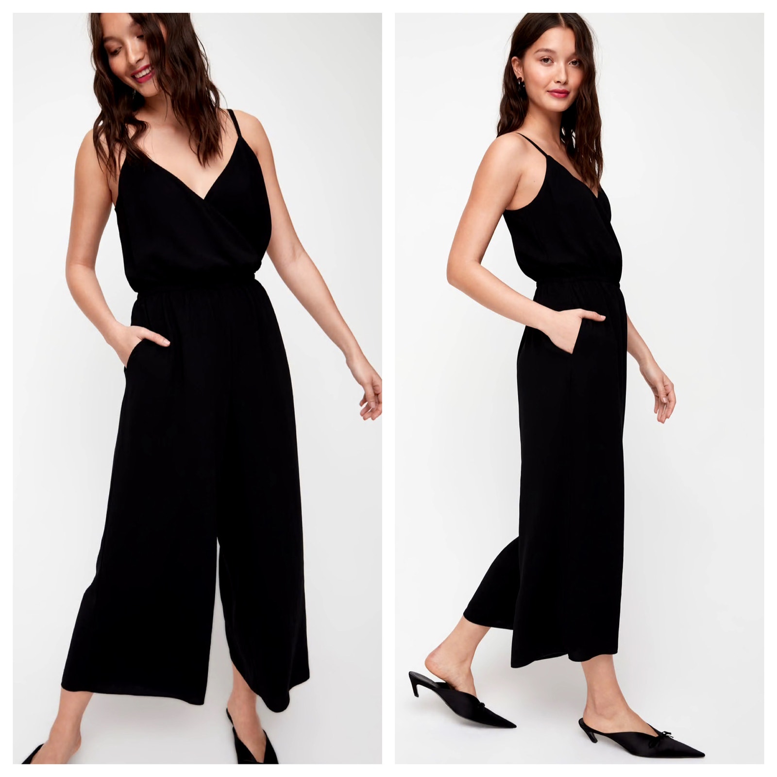 Aritzia Wilfred Black Melodie V-neck Sleeveless Jumpsuit Size S Japanese Crepe
