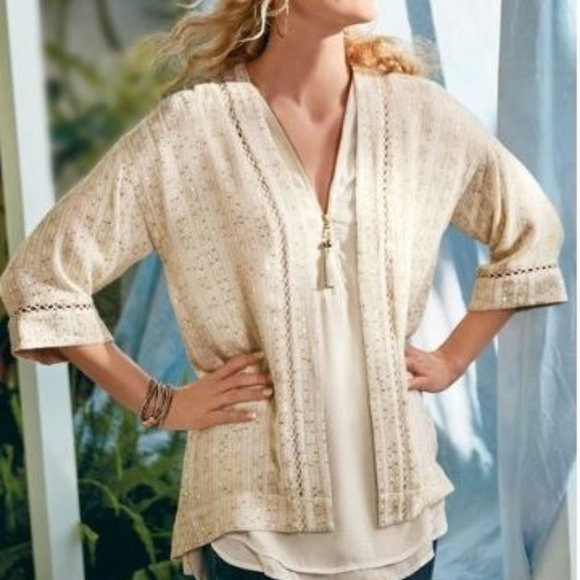 NEW SOFT SURROUNDINGS Glamour Topper Gold Sequins M