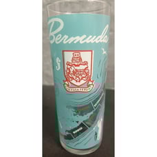 Vintage MCM Teal Bermuda Collins Highball Glasses Souvenir Cocktail Retro RARE