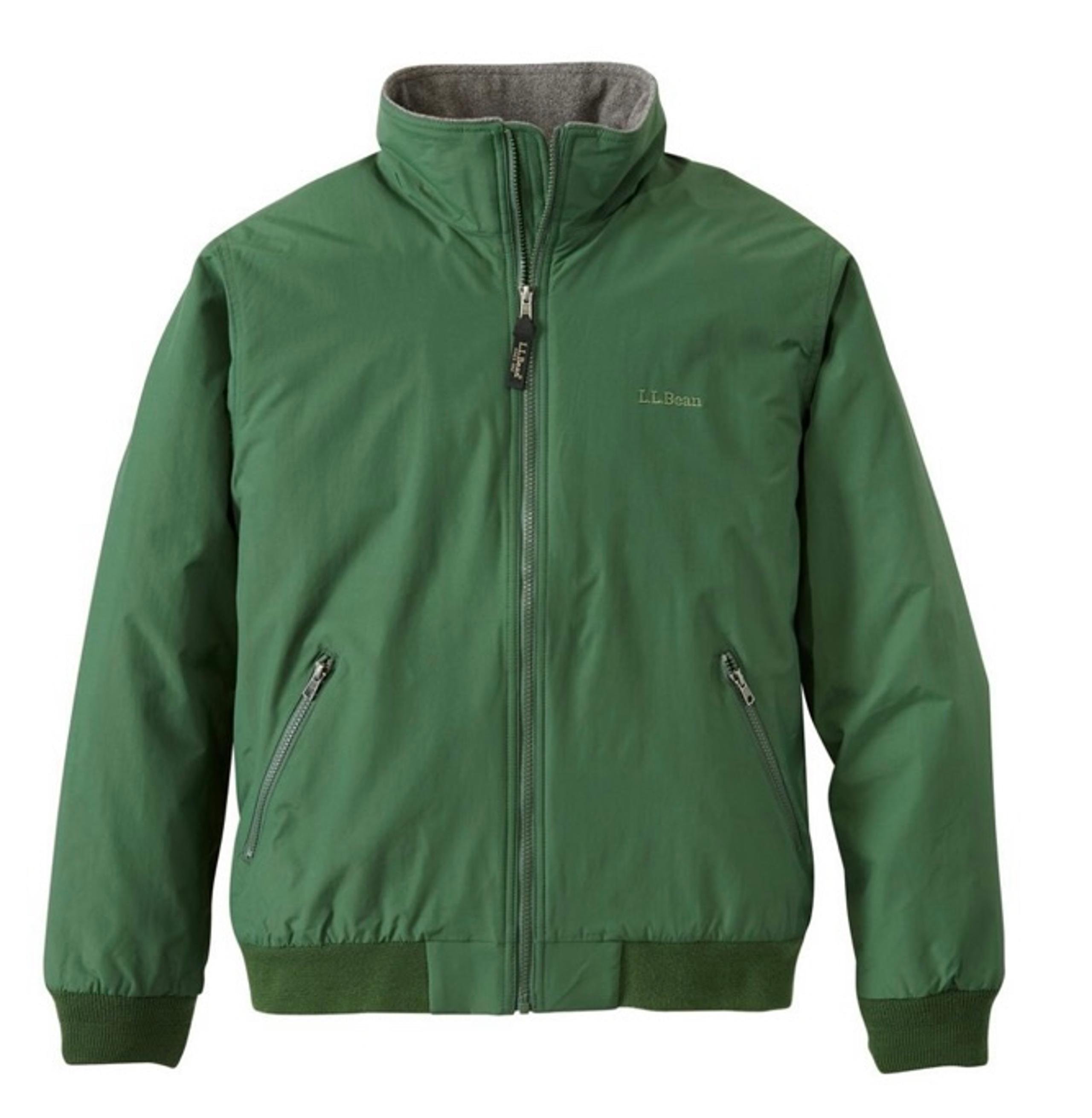 L.L.Bean Men's Warm Up Jacket Fleece Lined Full Zipper Rain Wind Nylon Green XL.