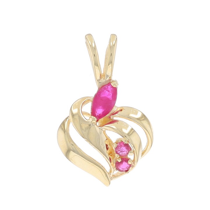 Yellow Gold Ruby Heart Pendant - 14k Marquise & Round .36ctw Love LX0784