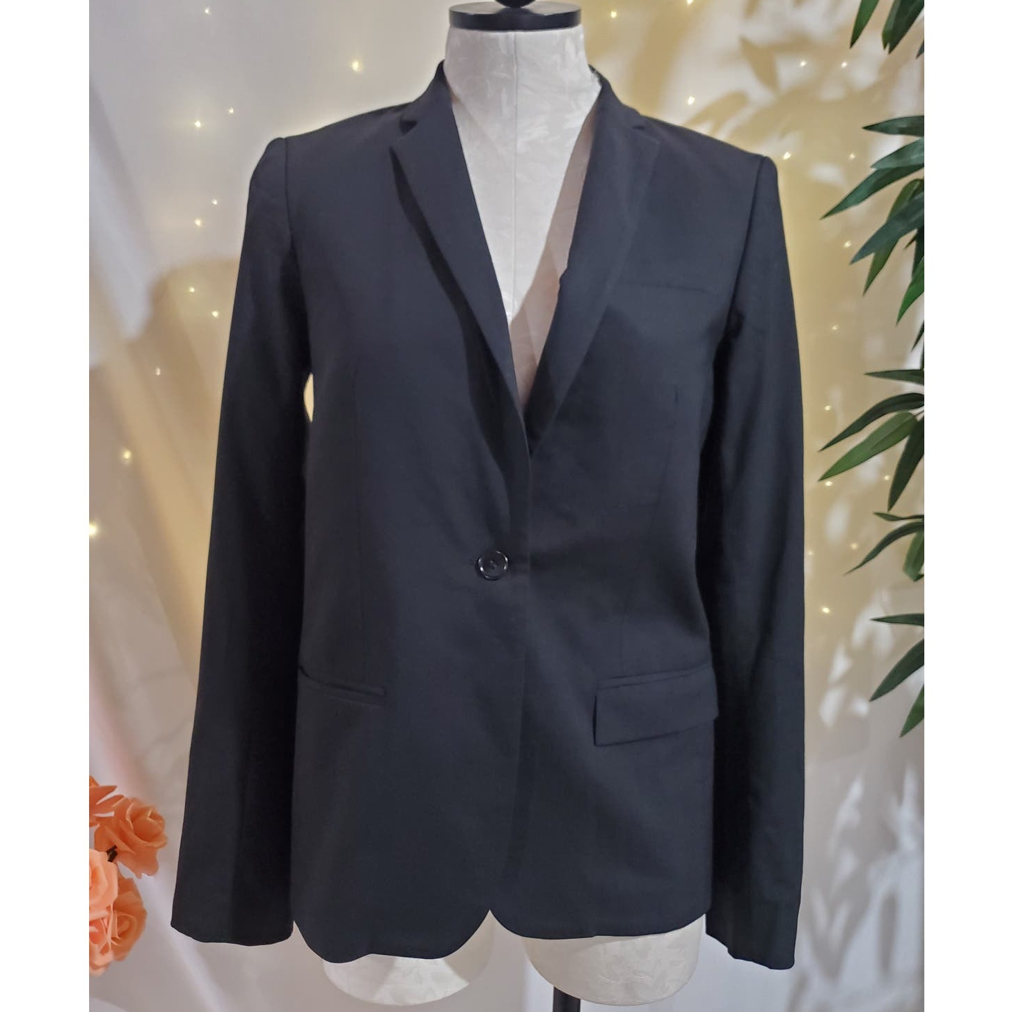 Helmut Lang One Button Wool Blazer Suit Jacket Womens Size 4 Black Office Career