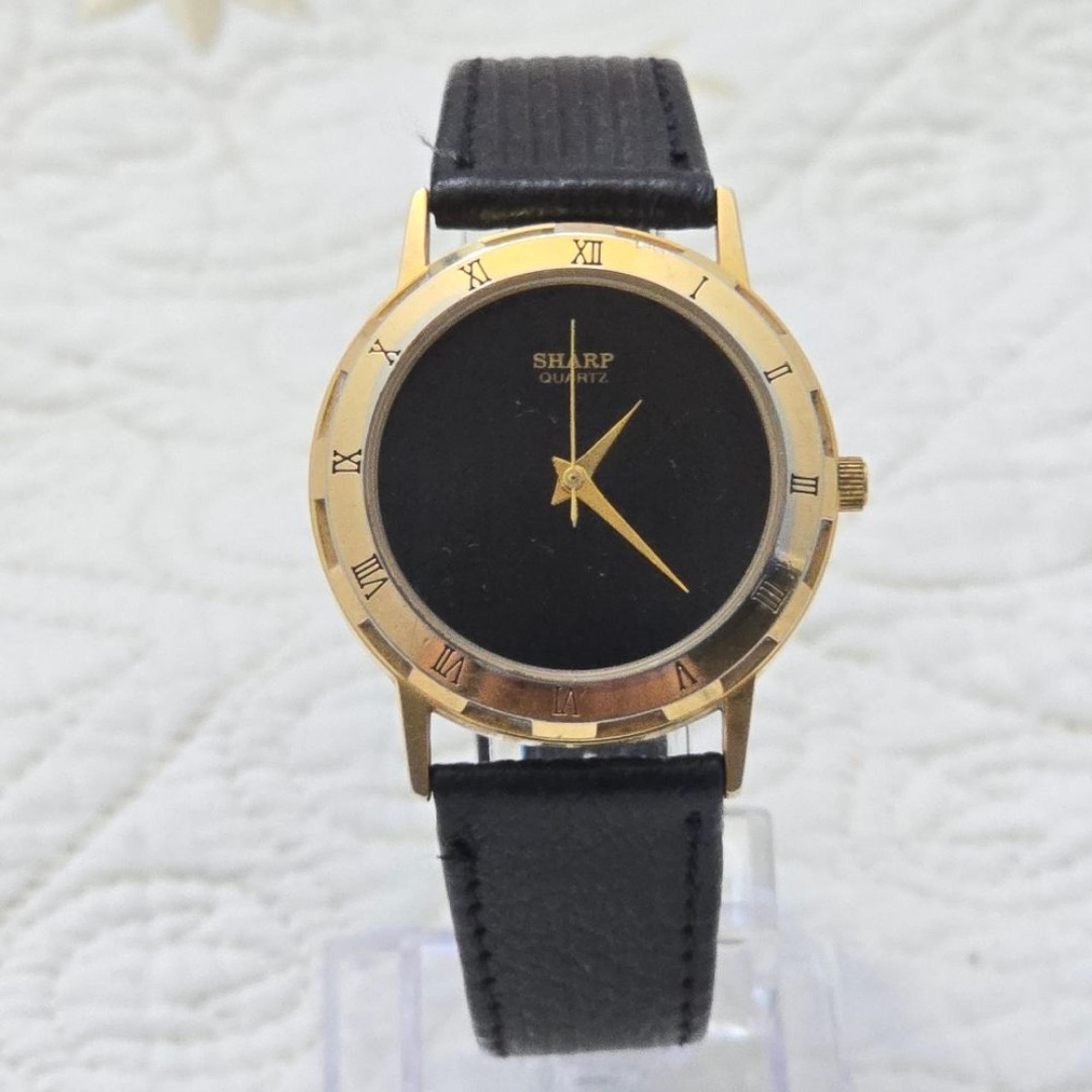 Vintage Sharp Black and Gold Unisex Watch Quartz Japanese Movement 273811