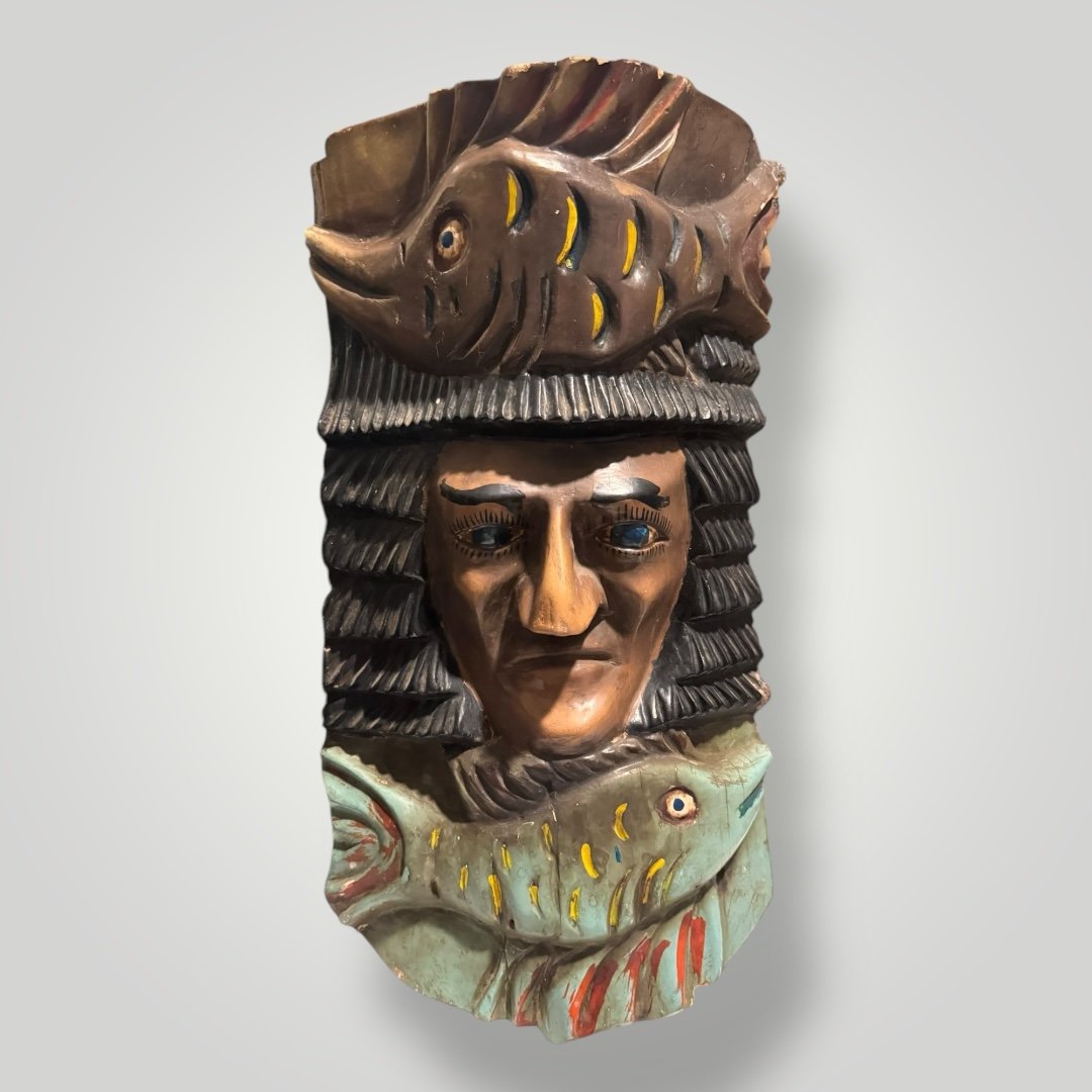 Vintage Hand painted & Carved Wooden Mask Ex-Large 18.5”Tall Mexican, Used