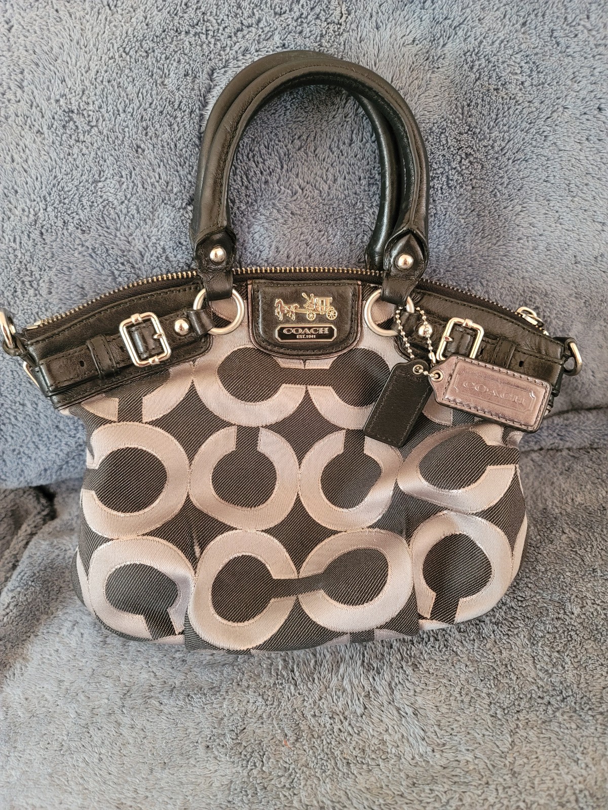 Coach Black and Silver Madison Signature Handbag