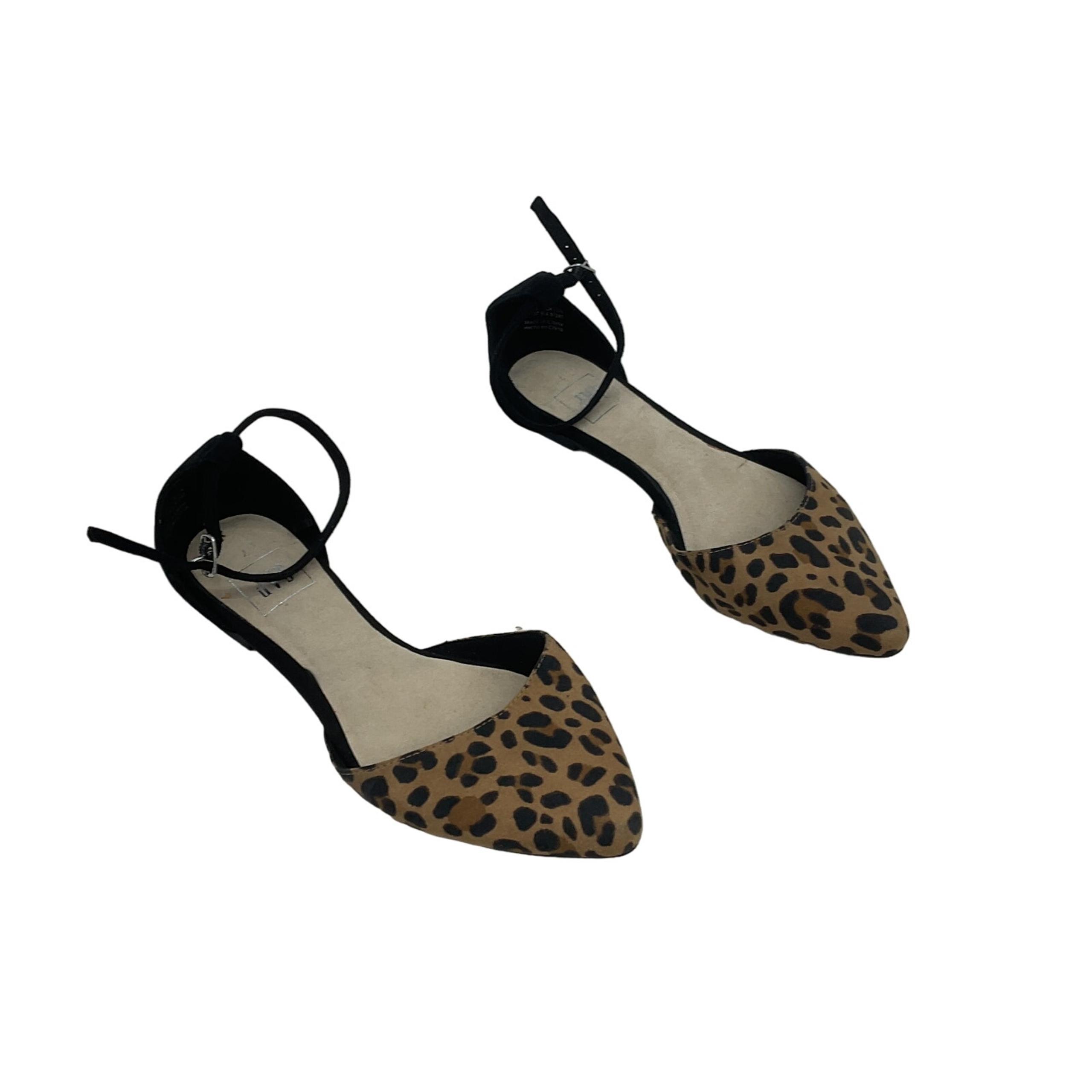 Gap Brown Black Cheetah Print Suede Ankle Strap Flats - Women's Size 7 Preowned
