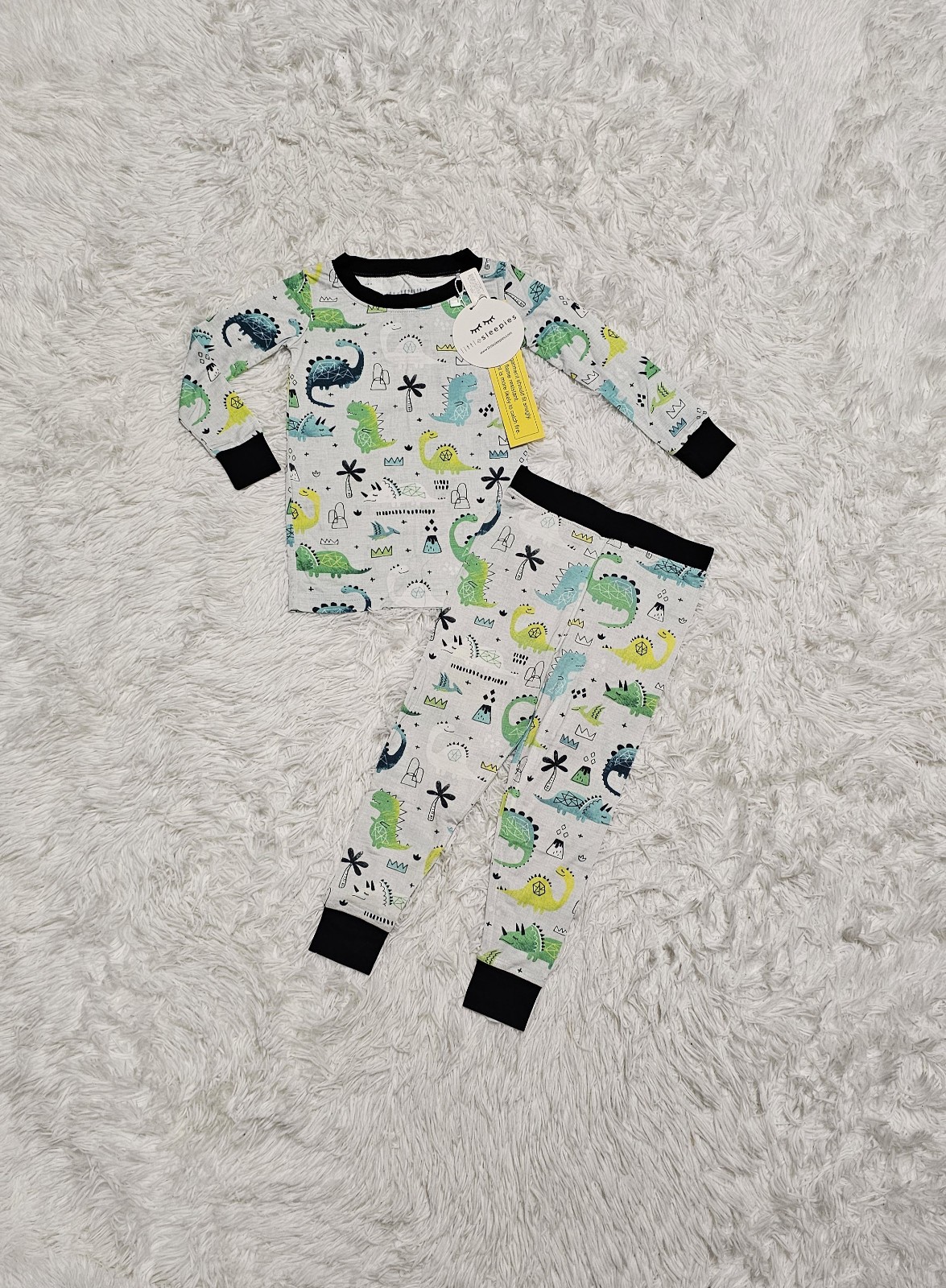 Little Sleepies OG BLUE GREEN DINOS Dinosaurs Two Piece Pajamas 18-24 Months NEW