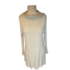 Free People Tunic Sweater Dress Open Slit Back Cowl Neck Size Medium Light Gray