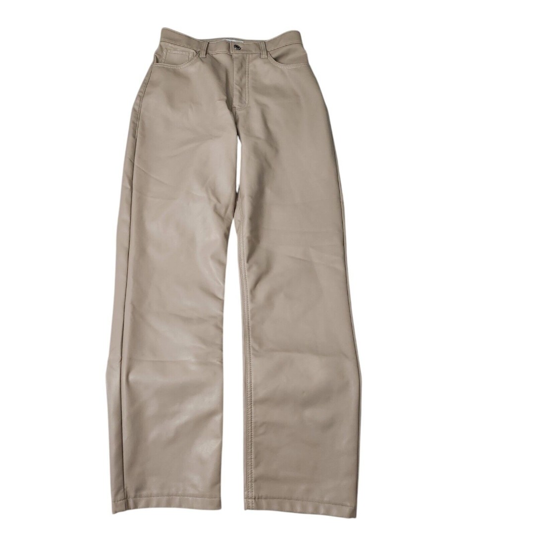 Abercrombie & Fitch Pants 27 Beige 90s Straight Ultra High Rise Vegan Leather