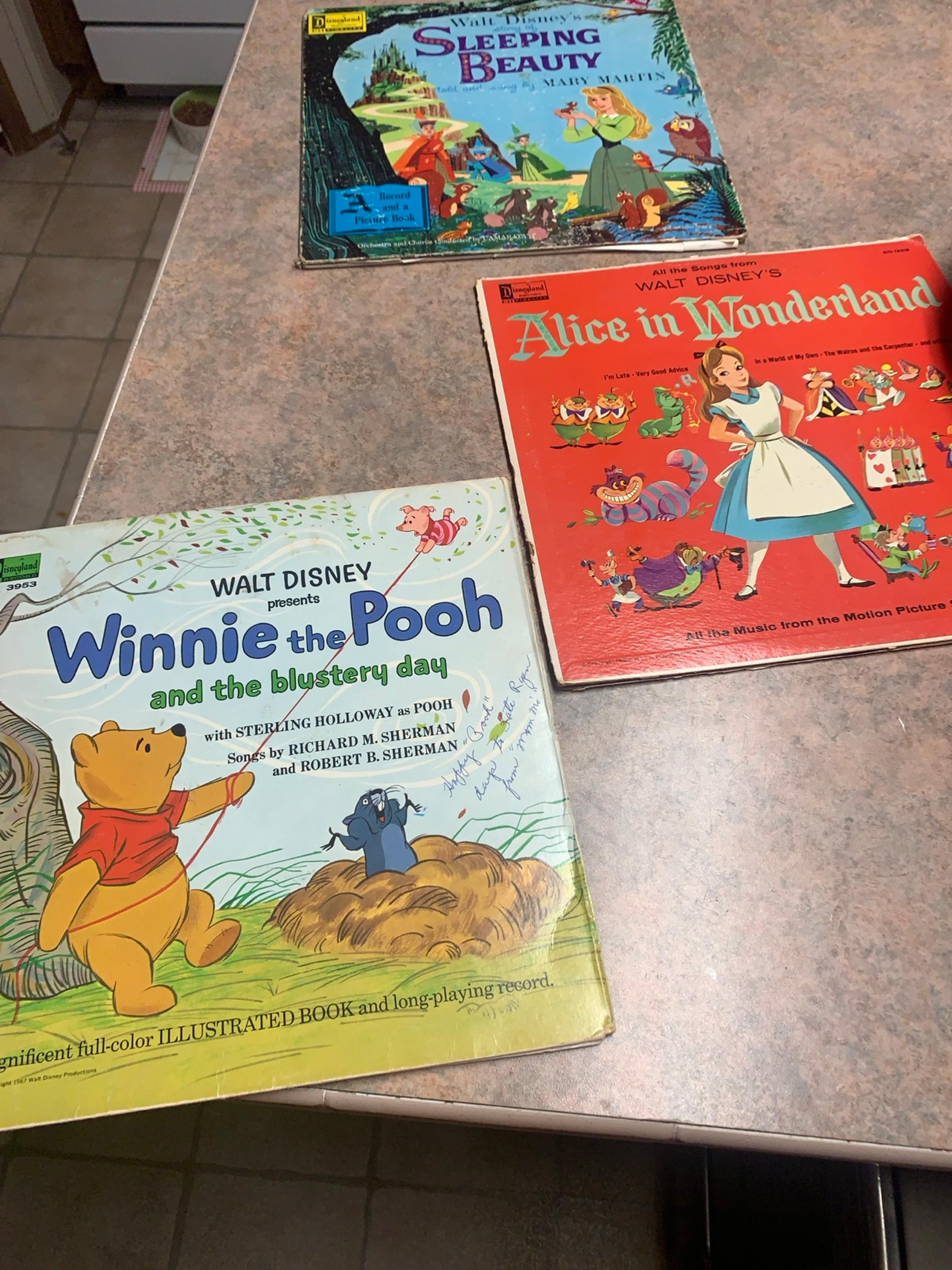 Vintage Walt Disney LP/Record W Alice In Wonderland and Winnie the Pooh w/book