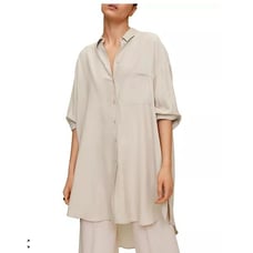 Uni Qlo Linen-Cotton Stand Collar Long-Sleeve Shirt XL