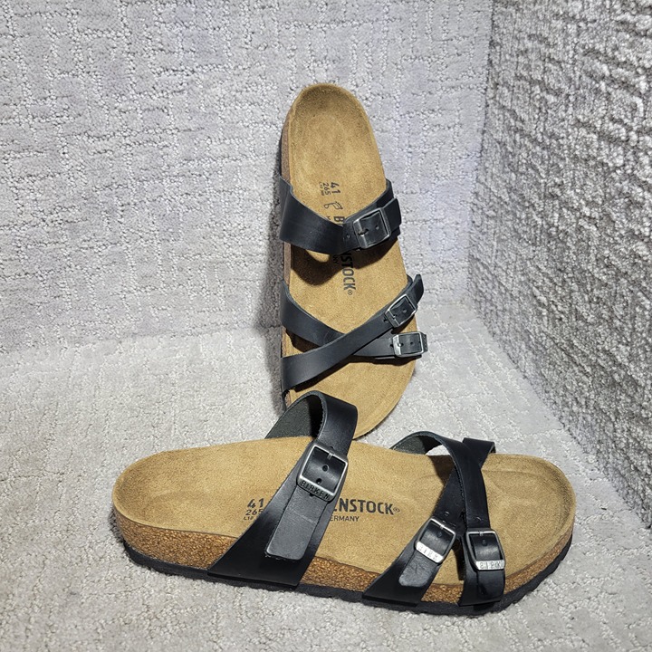 Birkenstock Franca Unisex Size EU 41 US L10 M8 Black Leather Regular Sandals.