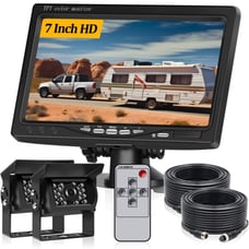 Upgrade Dual Backup Camera 7'' Monitor Kit HD 720P Monitor IP69 Waterproof Rever