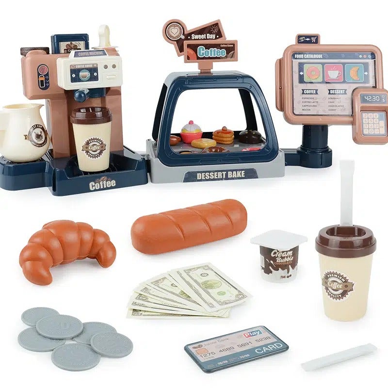 Pretend Role Play Toy Coffee Shop For Boys And Girls With Coffee Maker =tyu