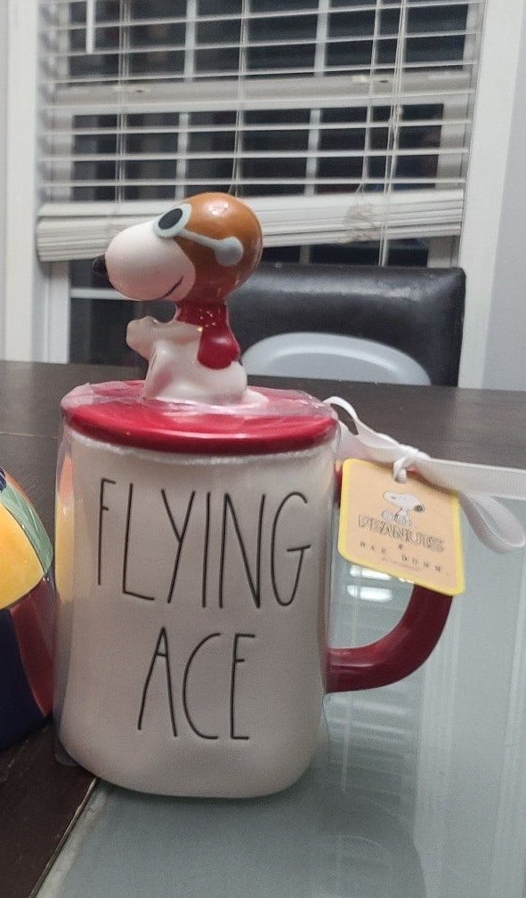 Rae Dunn Peanuts Mug FLYING ACE with Topper
