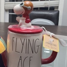 Rae Dunn Peanuts Mug FLYING ACE with Topper