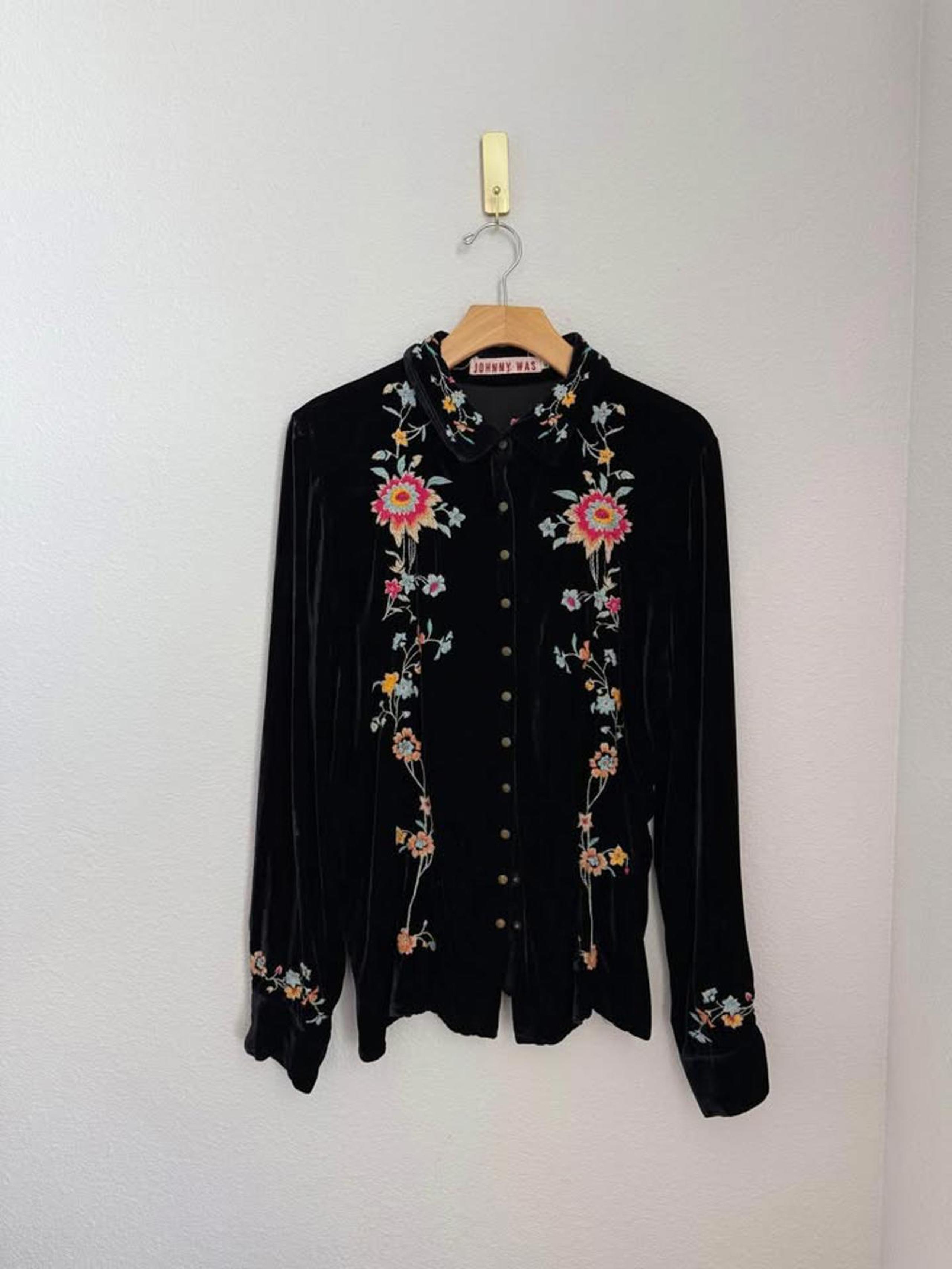 Johnny Was Womens Sidonia Velvet Oversized Button Up Blouse Sz XL