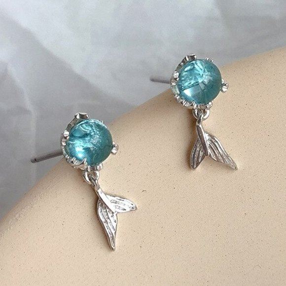 NEW 925 Silver Crystal Mermaid Earrings