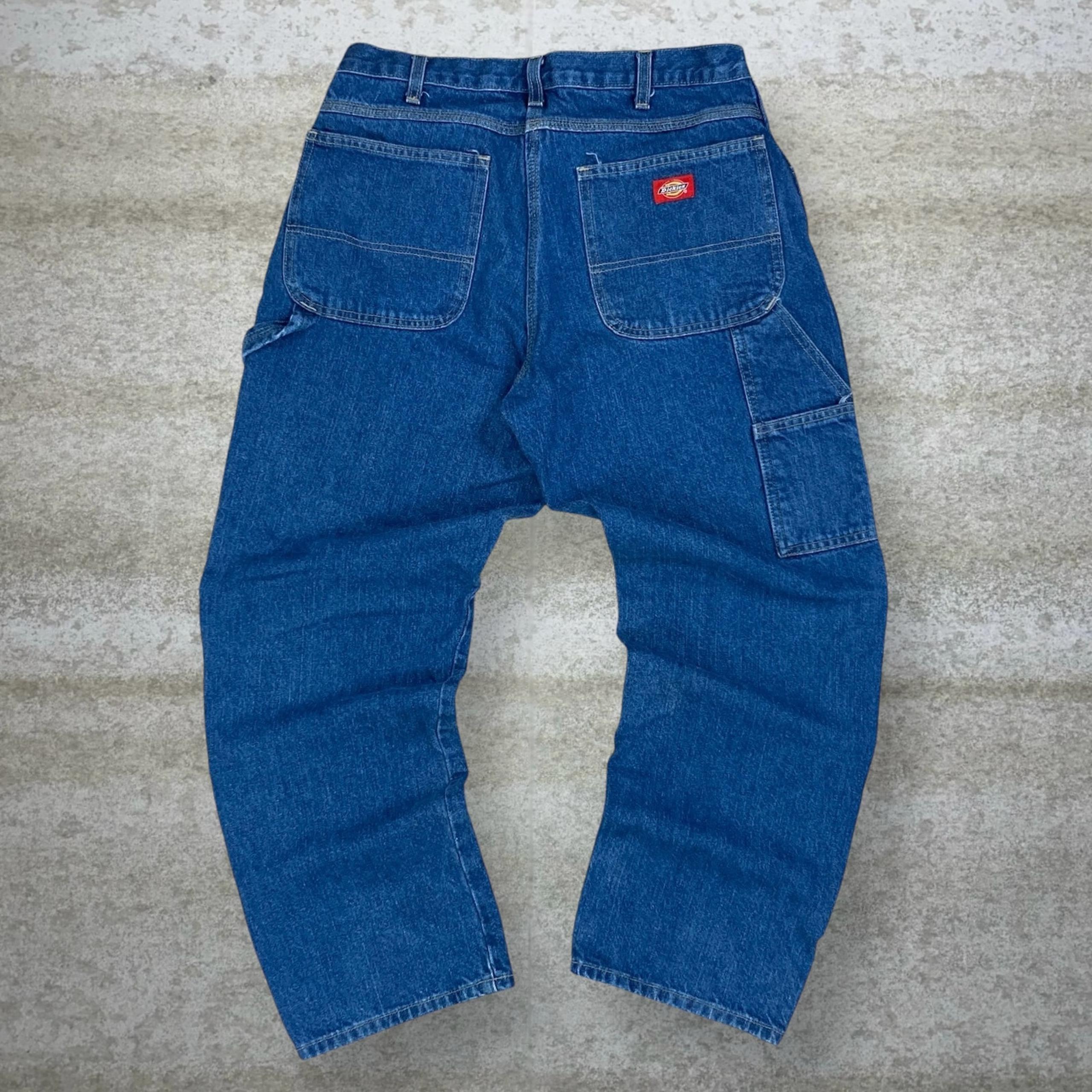 Vintage Dickies Carpenter Jeans Baggy Wide Leg Fit Dark Wash Denim 90s