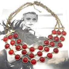 Vintage Multi-strand Red Crystal Gold Statement Necklace