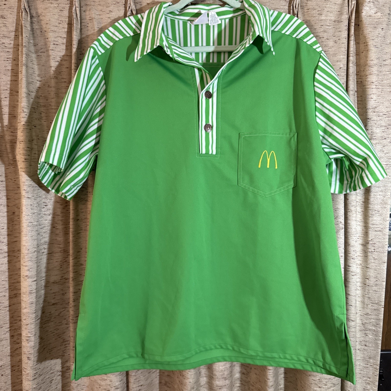 Vtg 70s Crest GREEN McDonalds Women Uniform Shirt Short Sleeve Size XL