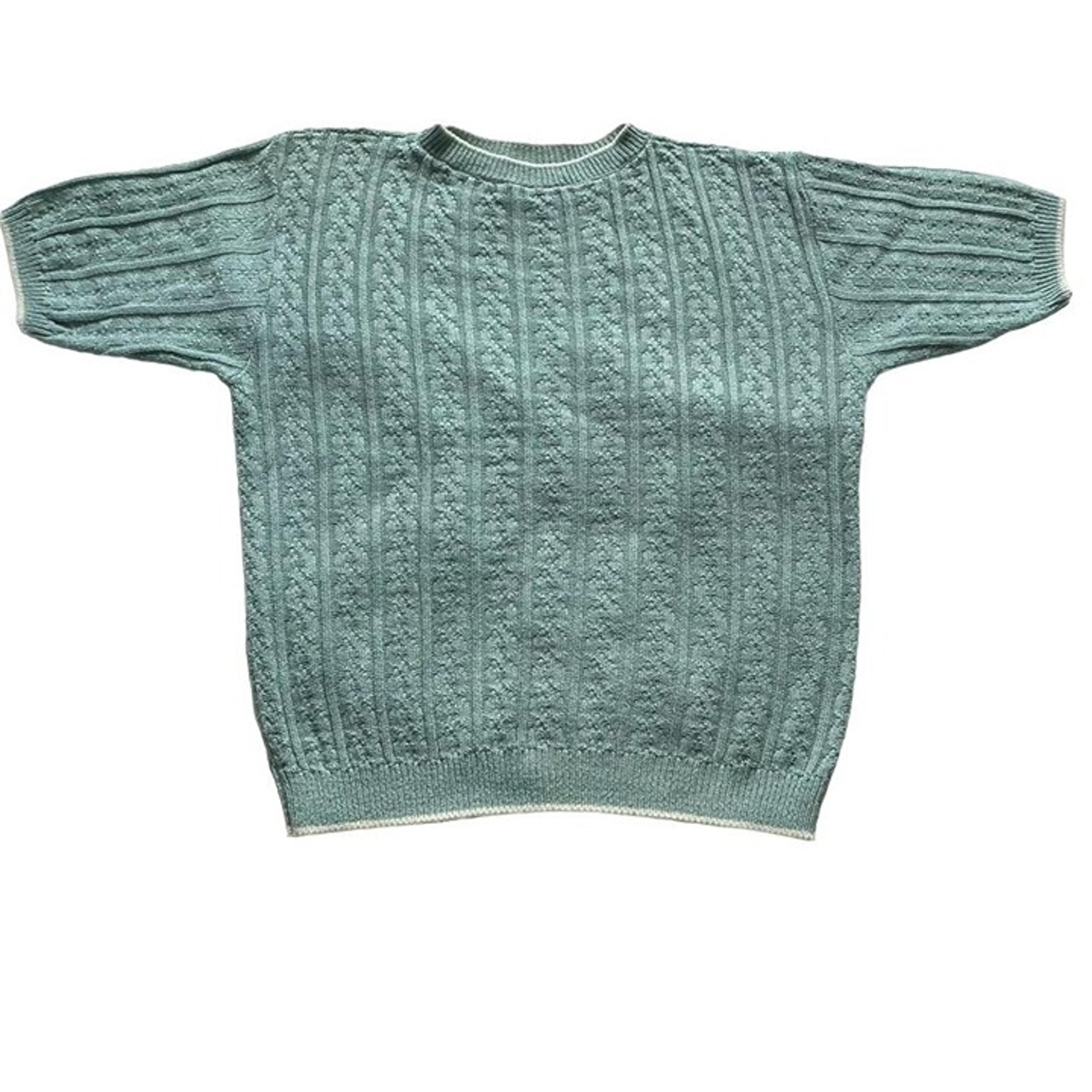 Womens Crewneck Knit Sweater Short Sleeve Alfred Dunner Size Large Vintage u Gre