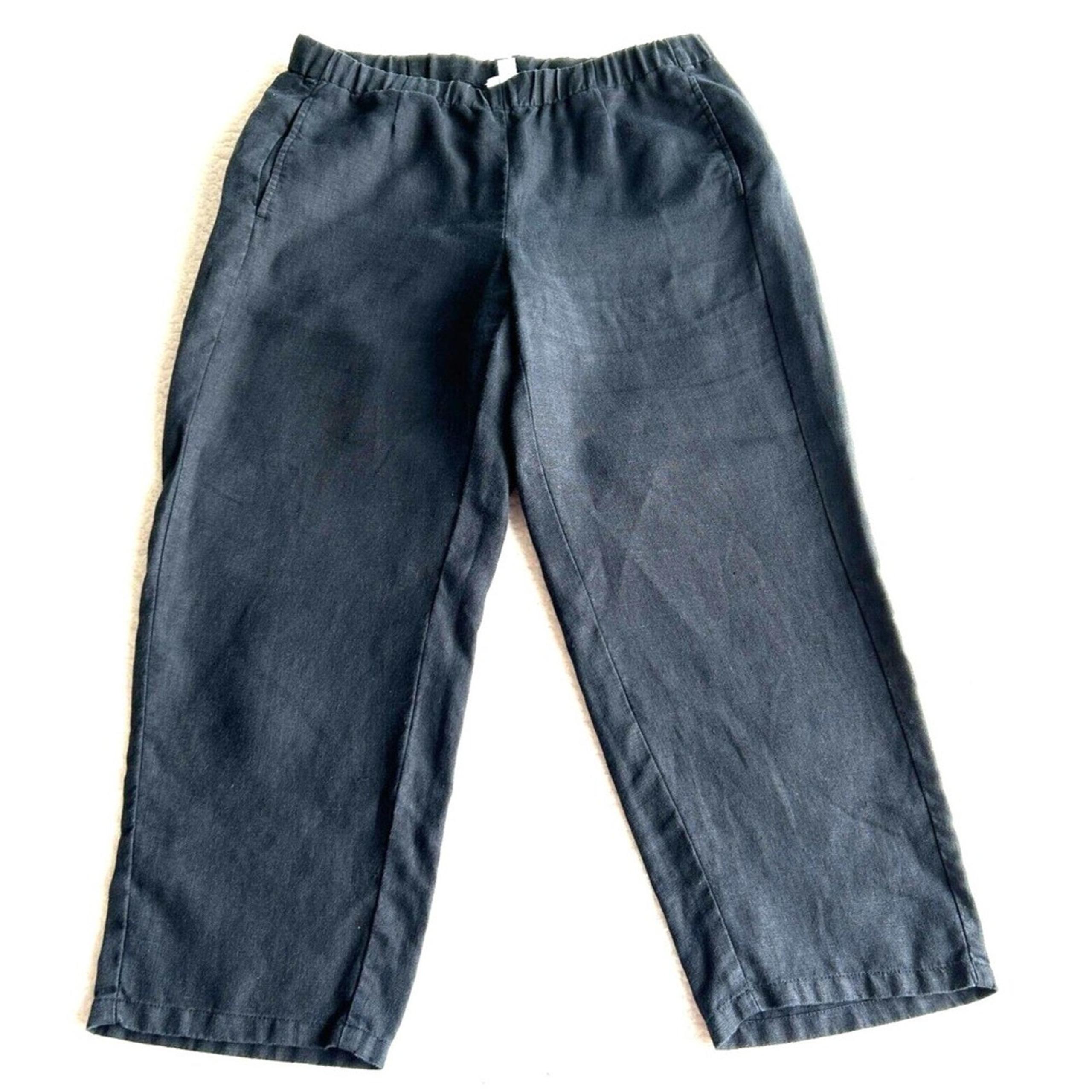 J. Jill Love Pants Women's Linen Pull On Cropped Black Elastic Waist Size Small