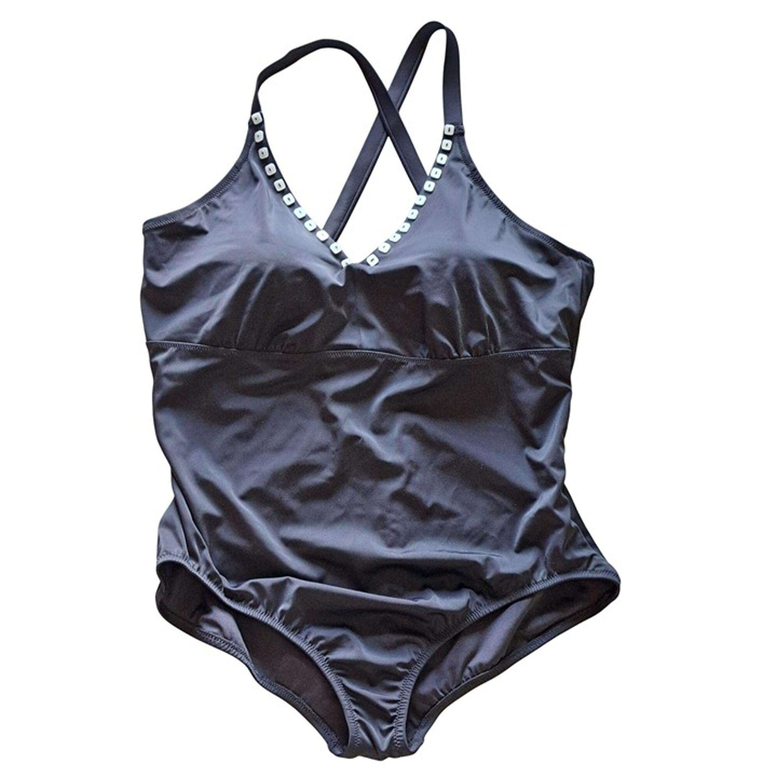 Lands End Plus Size 22W One-Piece Swimsuit Cross Back Black Buttons  Women's