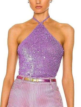 retrofete Shani Top Violet Purple Crochet Sequin Halter