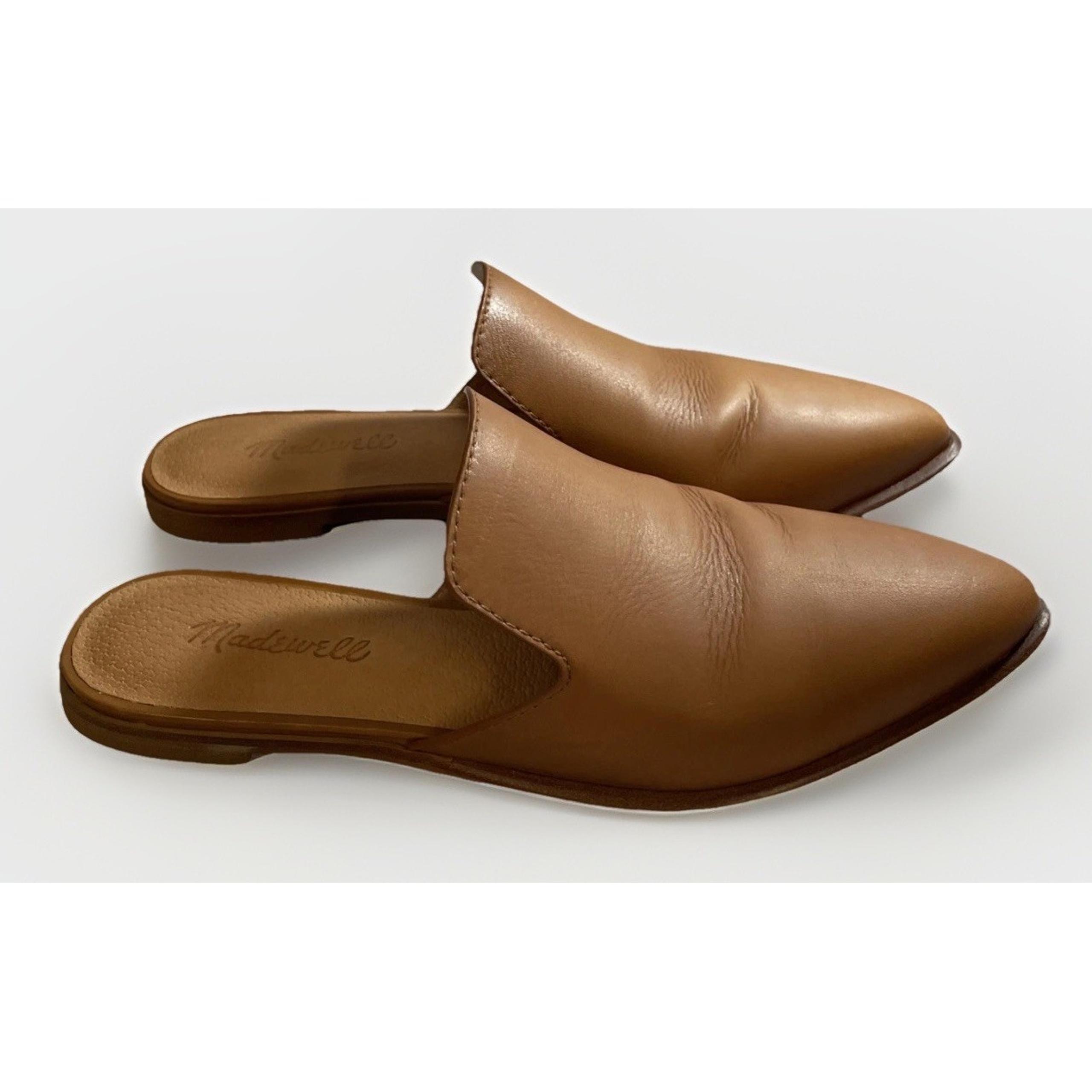 MADEWELL womens 7 Gemma Mule Slide Slip On Shoes Leather Brown Cognac Pointy Toe