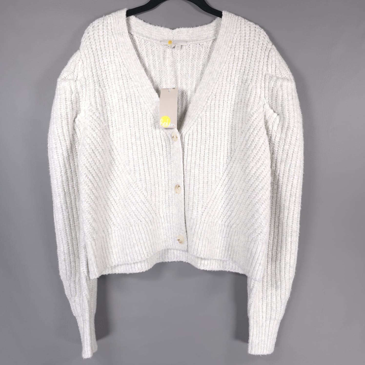 NWT BODEN Engineered Rib Knit Vneck Button Cardigan Cotton Wool Blend K0746 MED