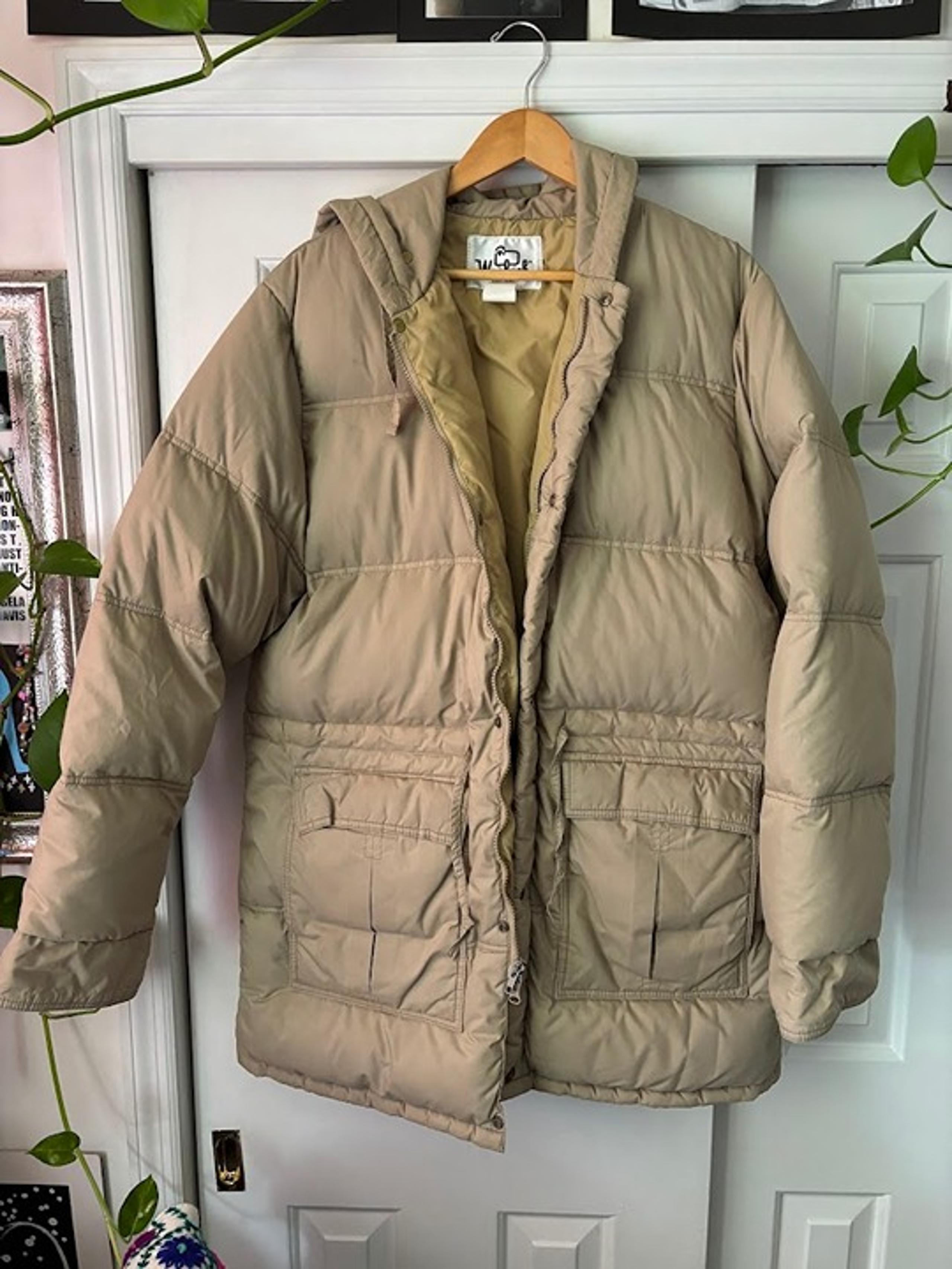 Vintage Woolrich Khaki Beige Jacket with Cargo Pockets Heavy Winter Coat Large