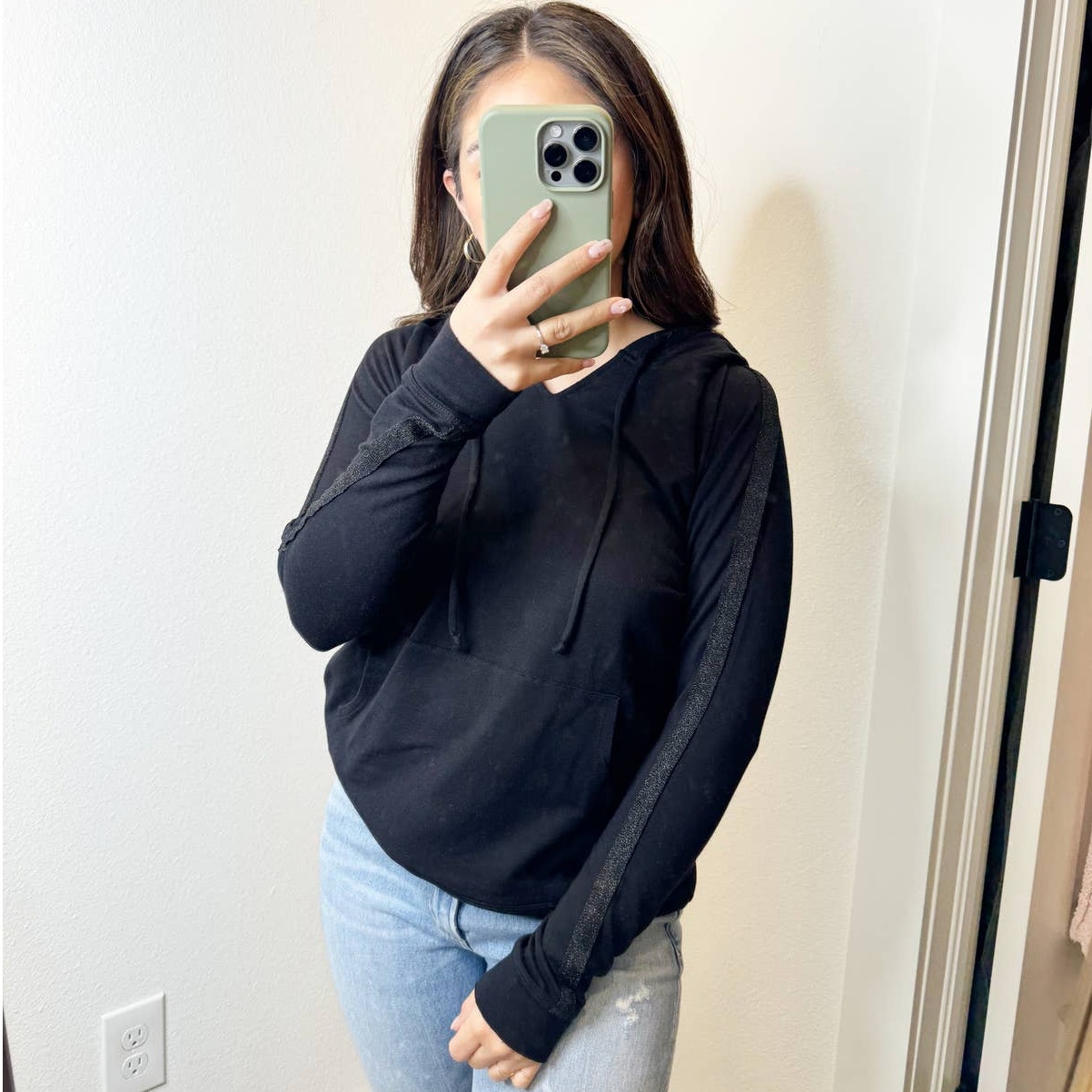 NWT Johnny Was Calme Natalie Stripe Organic Cotton Hoodie Pullover X Small Black