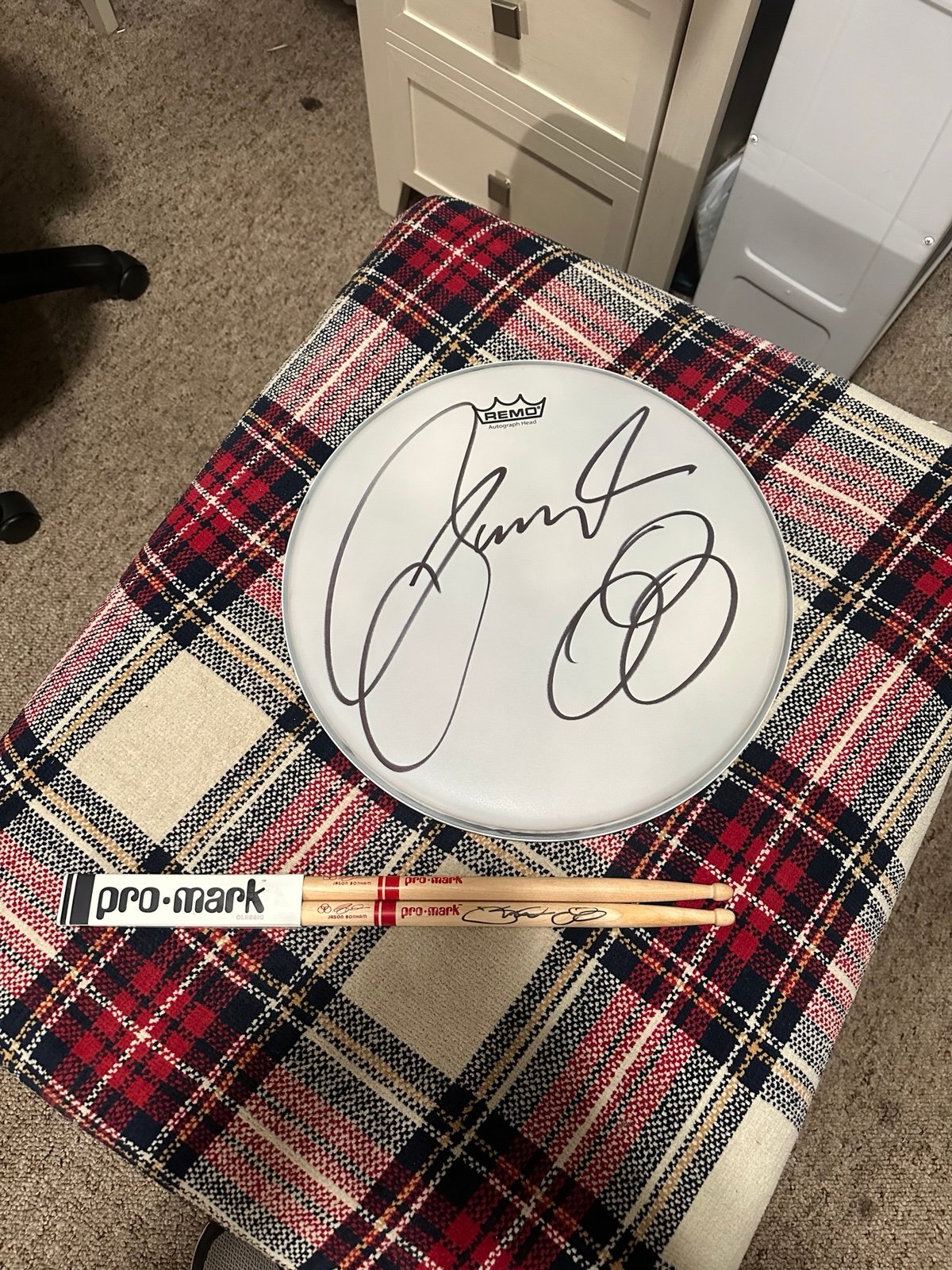 LED ZEPPELIN Jason Bonham Autograph Signed Drumstick and Drumhead
