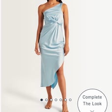 Abercrombie & Fitch One-Shoulder Satin Knotted Midi blue Dress Wedding party