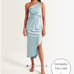 Abercrombie & Fitch One-Shoulder Satin Knotted Midi blue Dress Wedding party