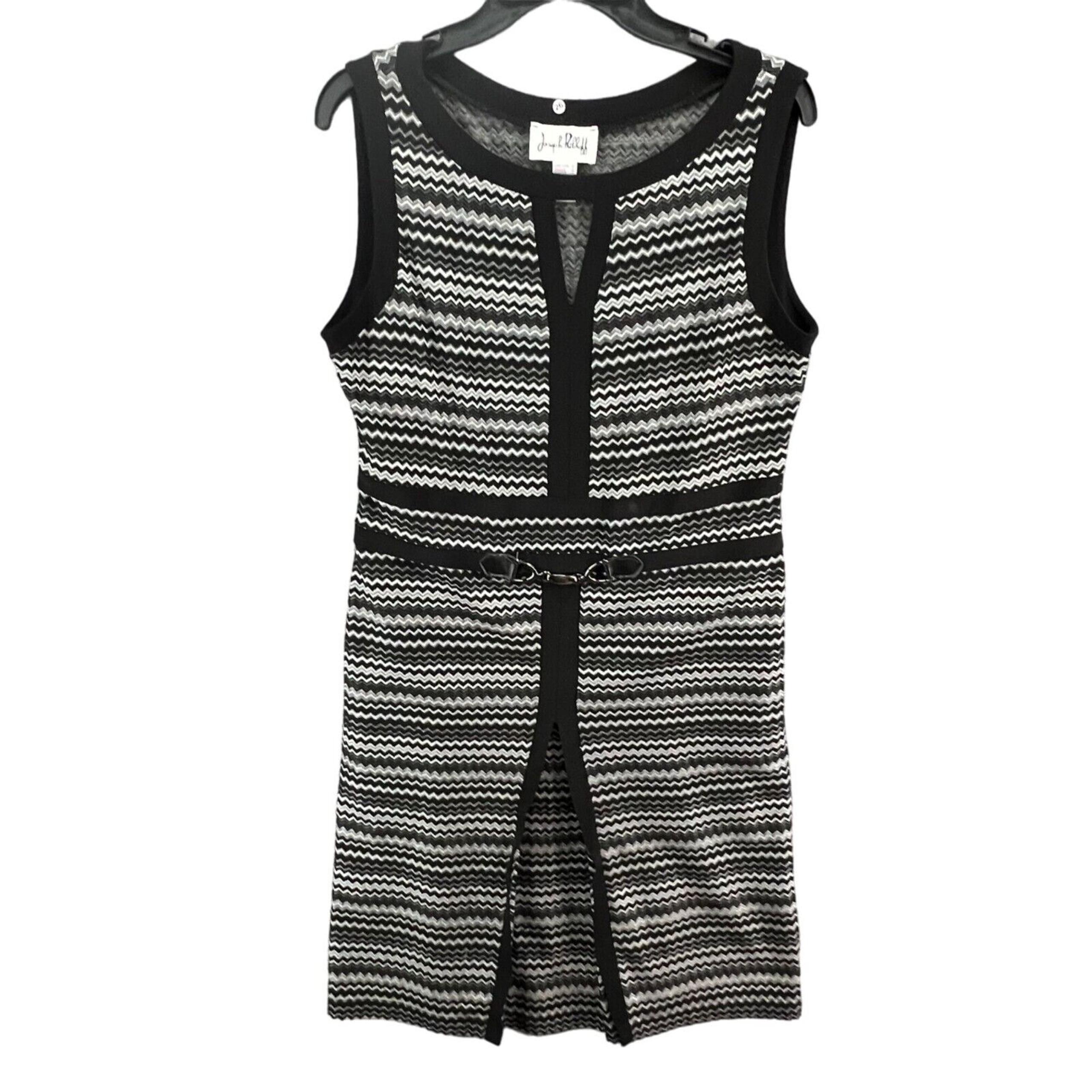 Joseph Ribkoff Dress Womens 12 Black White Geo Stripe Midi Stretch Mod Retro